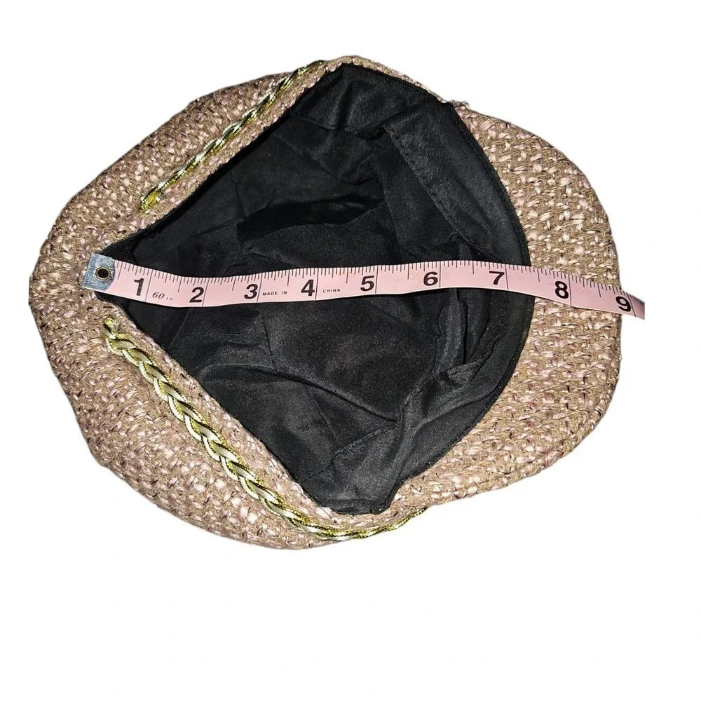 Charming Charlie Vintage-Style Tweed Newsboy‎ Cap with Gold Braided Trim